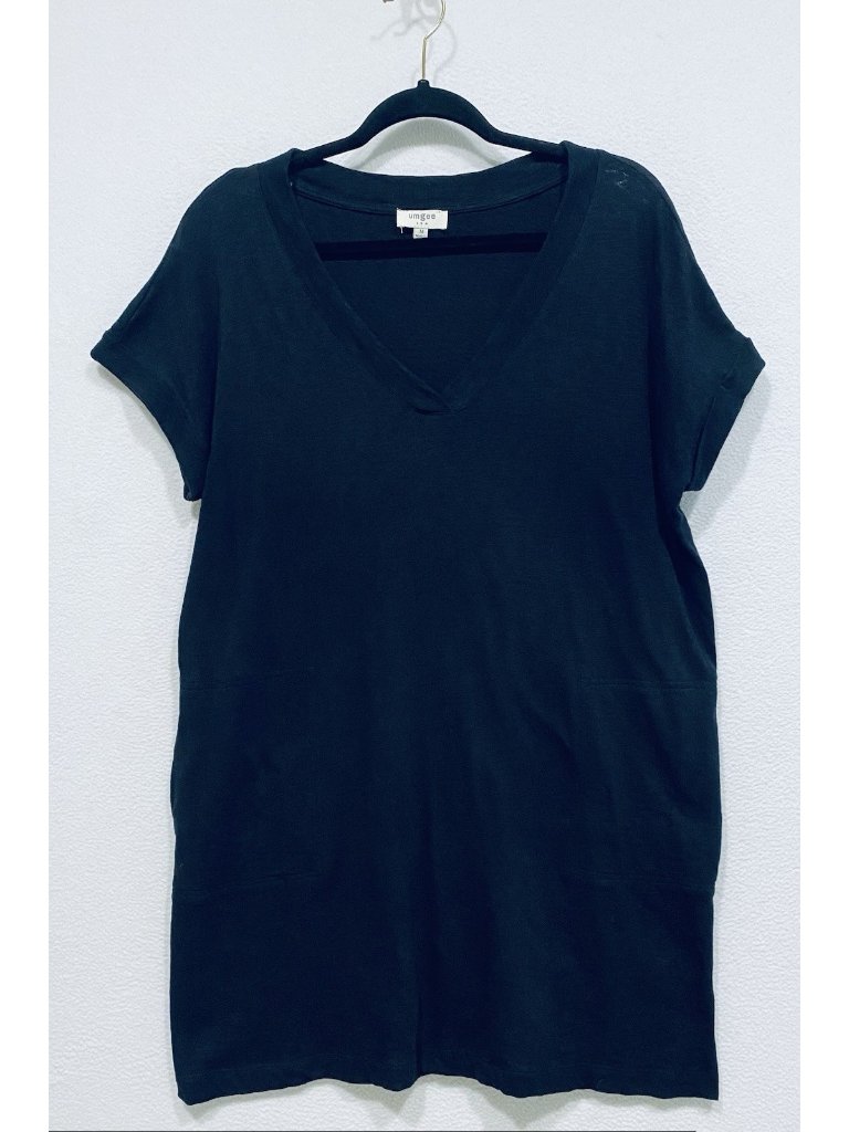 Umgee T-Shirt Dress Womens Medium Black Short Sleeve Stretchy Minimalist Beachy